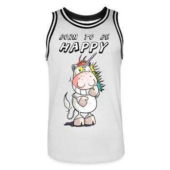 Born to be Happy Unicorn - Men's Basketball Jersey - white/black - Front - AI Model Male 185 dark (185cm)