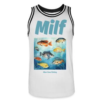 Man I love fishing - Men's Basketball Jersey - white/black - Front - AI Model Male 185 dark (185cm)