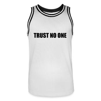 Trust no one - Men's Basketball Jersey - white/black - Front - AI Model Male 185 dark (185cm)