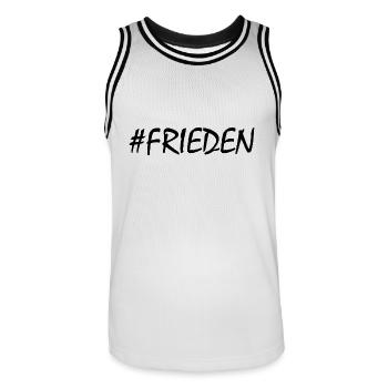 FRIEDEN - Männer Basketball-Trikot - Weiß/Schwarz - Vorne - AI Model Male 185 dark (185cm)