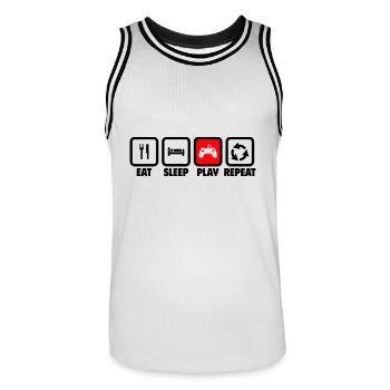 Eat, Sleep, Play, Repeat, Gamer - Men's Basketball Jersey - white/black - Front - AI Model Male 185 dark (185cm)