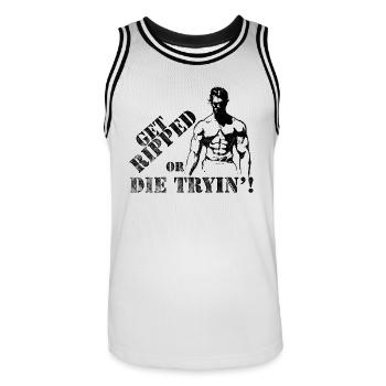 Get Ripped Or Die Trying - Men's Basketball Jersey - white/black - Front - AI Model Male 185 dark (185cm)