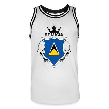 St. Lucia - Männer Basketball-Trikot - Weiß/Schwarz - Vorne - AI Model Male 185 dark (185cm)