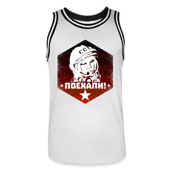 Juri Gagarin - Let's Go - Sowjet Vintage - Männer Basketball-Trikot - Weiß/Schwarz - Vorne - AI Model Male 185 dark (185cm)