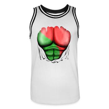 Portugal Flagge Gerippt Muskeln - Männer Basketball-Trikot - Weiß/Schwarz - Vorne - AI Model Male 185 dark (185cm)