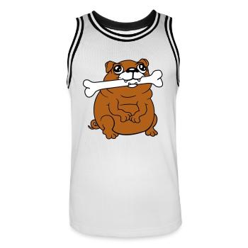 Mops Hund Knochen Maul HungerLecker Glücklich Cool - Männer Basketball-Trikot - Weiß/Schwarz - Vorne - AI Model Male 185 dark (185cm)