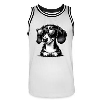 Chien mignon avec des lunettes de soleil - Maillot de basket Homme - blanc/noir - Devant - AI Model Male 185 dark (185cm)
