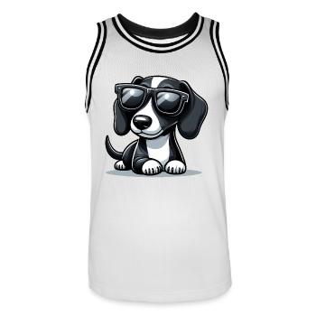 Chien mignon avec des lunettes de soleil - Maillot de basket Homme - blanc/noir - Devant - AI Model Male 185 dark (185cm)