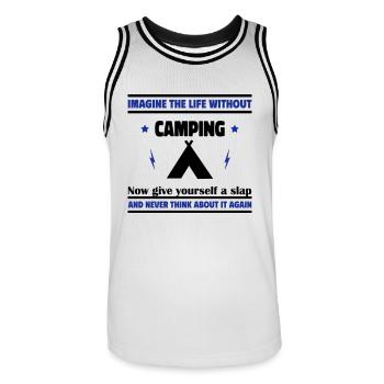 Stell dir ein Leben ohne Camping - Männer Basketball-Trikot - Weiß/Schwarz - Vorne - AI Model Male 185 dark (185cm)
