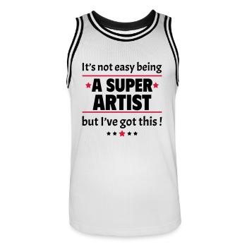 Not easy to be a super artist - Men's Basketball Jersey - white/black - Front - AI Model Male 185 dark (185cm)
