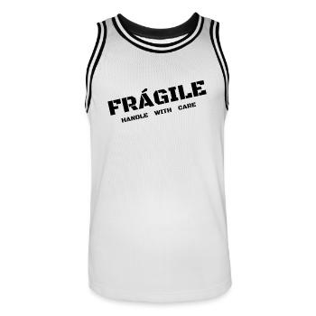 fragile - Men's Basketball Jersey - white/black - Front - AI Model Male 185 dark (185cm)