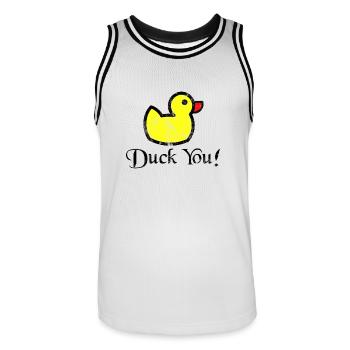 Squeak Duck - Duck - Duck You! Vintage gift - Men's Basketball Jersey - white/black - Front - AI Model Male 185 dark (185cm)