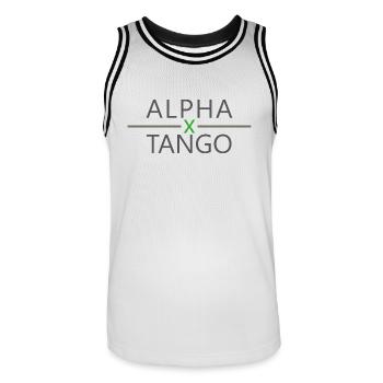 ALPHA x TANGO - Logo Original NVG2 - Men's Basketball Jersey - white/black - Front - AI Model Male 185 dark (185cm)