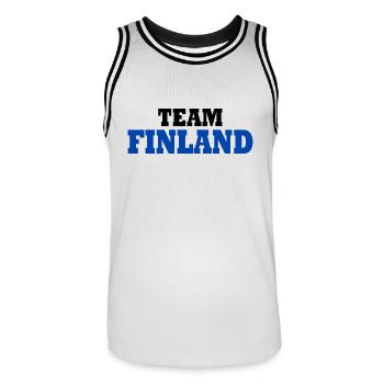 Finland - Men's Basketball Jersey - white/black - Front - AI Model Male 185 dark (185cm)