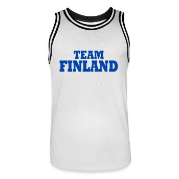 Finland - Men's Basketball Jersey - white/black - Front - AI Model Male 185 dark (185cm)