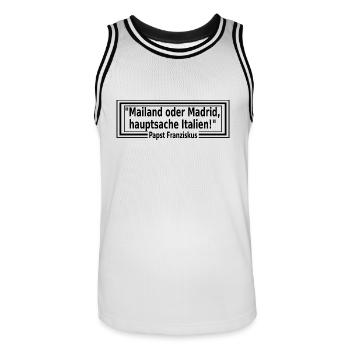 Mailand oder Madrid, hauptsache Italien - Männer Basketball-Trikot - Weiß/Schwarz - Vorne - AI Model Male 185 dark (185cm)