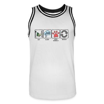 EAT, SLEEP, SAVE ANIMALS, REPEAT - Vegan VipeZ - Men's Basketball Jersey - white/black - Front - AI Model Male 185 dark (185cm)