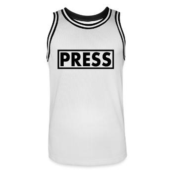 Press - Men's Basketball Jersey - white/black - Front - AI Model Male 185 dark (185cm)