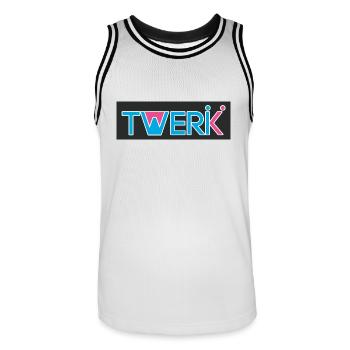 Logo TWERK avec W rempli de Rose - Maillot de basket Homme - blanc/noir - Devant - AI Model Male 185 dark (185cm)