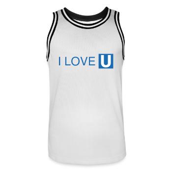I Love Subway Blue Gift Idea - Men's Basketball Jersey - white/black - Front - AI Model Male 185 dark (185cm)