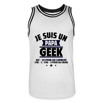 Papa geek : ALT + F4 , cadeau fête des pères - Maillot de basket Homme - blanc/noir - Devant - AI Model Male 185 dark (185cm)