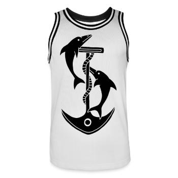 Anker und Delfine (schwarz) - Männer Basketball-Trikot - Weiß/Schwarz - Vorne - AI Model Male 185 dark (185cm)