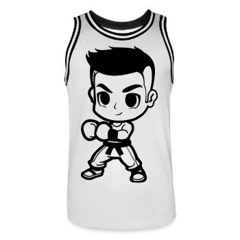 Kickboxing Junge Comic Look - Männer Basketball-Trikot - Weiß/Schwarz - Vorne - AI Model Male 185 dark (185cm)