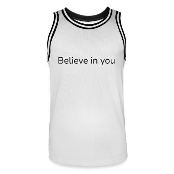 Believe in You – Motivational Quote Zipped Hoodie - Men's Basketball Jersey - white/black - Front - AI Model Male 185 dark (185cm)