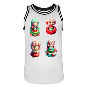 Sirènes fraises Kawaii - Maillot de basket Homme - blanc/noir - Devant - AI Model Male 185 dark (185cm)