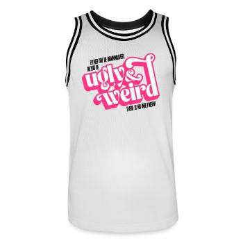 Citation du film : lavage de cerveau ou moche et bizarre ! - Maillot de basket Homme - blanc/noir - Devant - AI Model Male 185 dark (185cm)