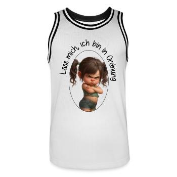 Lass mich, ich bin in Ordnung - Männer Basketball-Trikot - Weiß/Schwarz - Vorne - AI Model Male 185 dark (185cm)