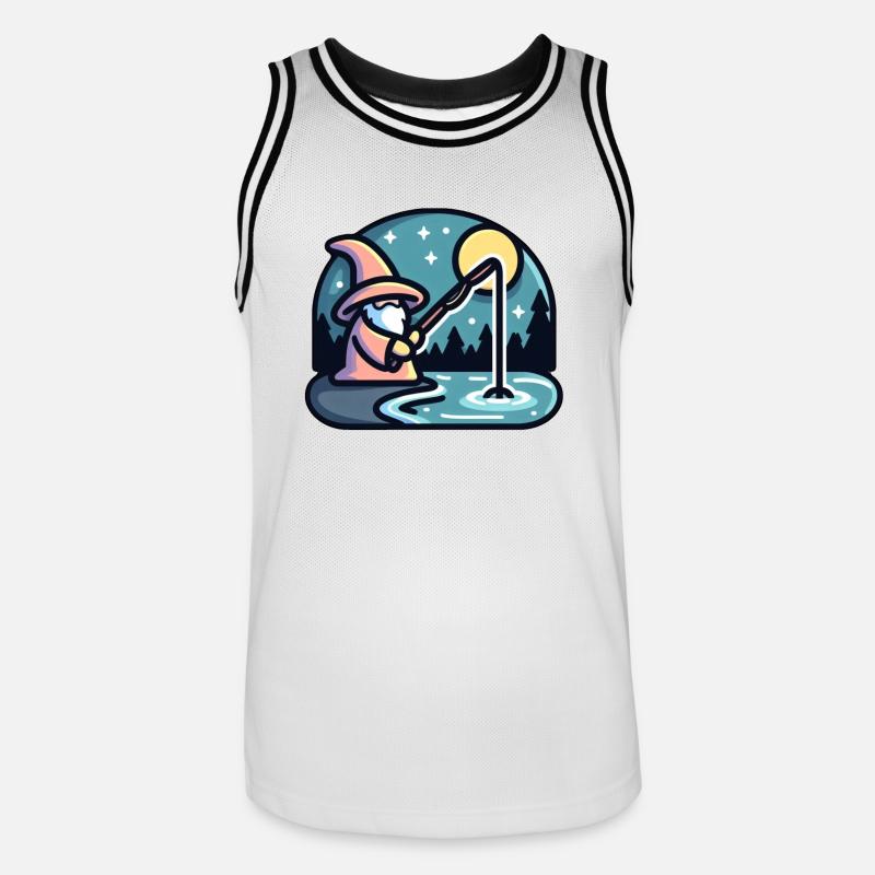 Sorcier lançant un sort de pêche - Jeu de mots amusant - Maillot de basket Homme - blanc/noir