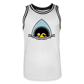 Requin et flotteur (Requin / Nager / 3C) - Maillot de basket Homme - blanc/noir - Devant - AI Model Male 185 dark (185cm)