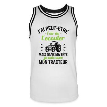 Dans ma tête je suis avec mon Tracteur Cadeau - Maillot de basket Homme - blanc/noir - Devant - AI Model Male 185 dark (185cm)