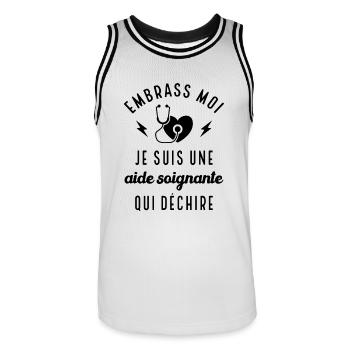 Embrasse moi je suis une aide-soignante cadeau - Maillot de basket Homme - blanc/noir - Devant - AI Model Male 185 dark (185cm)