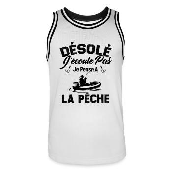 Désolé J'écoute Pas Je Pense A La Pêche Humour - Maillot de basket Homme - blanc/noir - Devant - AI Model Male 185 dark (185cm)
