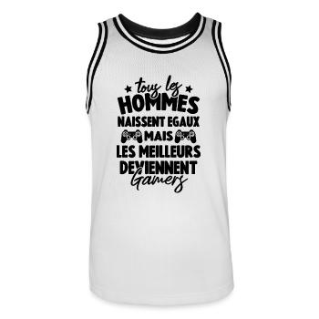 Tous Les Hommes Naissent Égaux - Meilleurs Gamers - Maillot de basket Homme - blanc/noir - Devant - AI Model Male 185 dark (185cm)