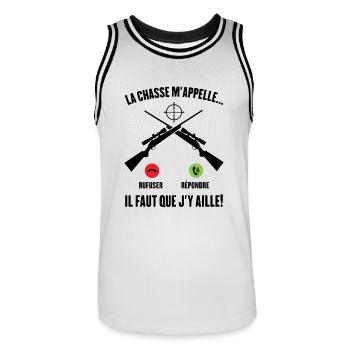 La Chasse m'appelle faut que j'y aille ! - Maillot de basket Homme - blanc/noir - Devant - AI Model Male 185 dark (185cm)