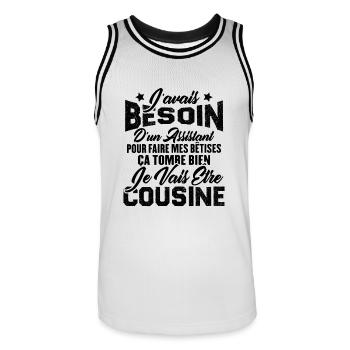 Je vais être cousine, Cadeau pour future cousine - Maillot de basket Homme - blanc/noir - Devant - AI Model Male 185 dark (185cm)