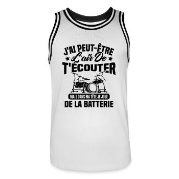 Dans Ma Tête Je Joue De La Batterie Batteur Cadeau - Maillot de basket Homme - blanc/noir - Devant - AI Model Male 185 dark (185cm)
