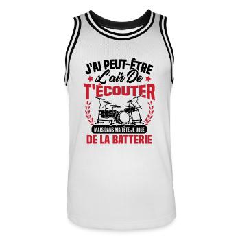 Dans Ma Tête Je Joue De La Batterie Batteur Cadeau - Maillot de basket Homme - blanc/noir - Devant - AI Model Male 185 dark (185cm)