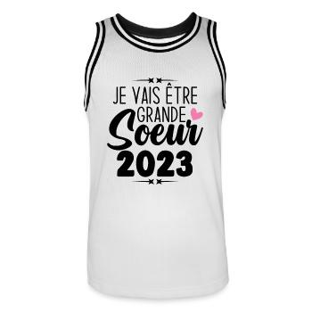 Je Vais Être Grande Sœur 2023, Annonce Grossesse - Maillot de basket Homme - blanc/noir - Devant - AI Model Male 185 dark (185cm)