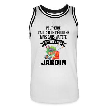 Dans ma tête je pense a mon jardin - Maillot de basket Homme - blanc/noir - Devant - AI Model Male 185 dark (185cm)