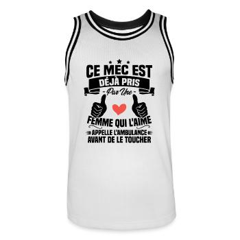 Mec deja pris cadeau homme amour femme - Maillot de basket Homme - blanc/noir - Devant - AI Model Male 185 dark (185cm)