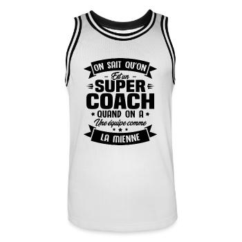 On sait qu'on est un super coach - Maillot de basket Homme - blanc/noir - Devant - AI Model Male 185 dark (185cm)
