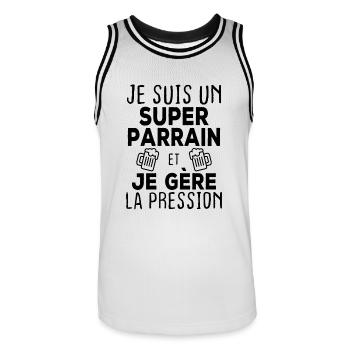 Je suis un super parrain, Humour cadeau parrain - Maillot de basket Homme - blanc/noir - Devant - AI Model Male 185 dark (185cm)