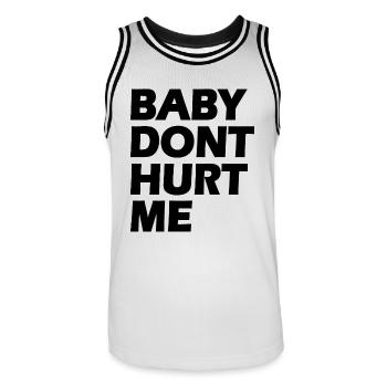 Baby dont hurt me - Men's Basketball Jersey - white/black - Front - AI Model Male 185 dark (185cm)