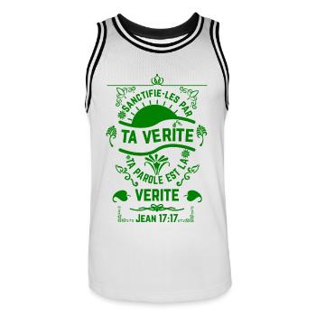 Jean 17:17 design VERT - Maillot de basket Homme - blanc/noir - Devant - AI Model Male 185 dark (185cm)