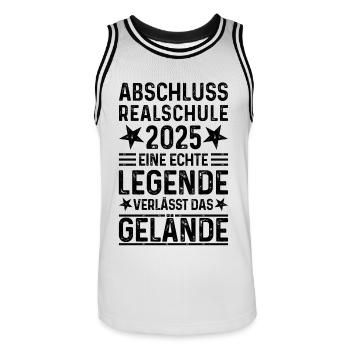 Realschule Abschluss 2025 Legende verlässt Gelände - Männer Basketball-Trikot - Weiß/Schwarz - Vorne - AI Model Male 185 dark (185cm)