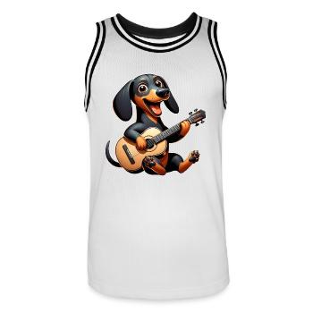 Dackel Gitarrist Musik Hund Gitarre - Männer Basketball-Trikot - Weiß/Schwarz - Vorne - AI Model Male 185 dark (185cm)